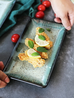 日式小長方盤釉下彩陶瓷壽司盤長方形菜盤餃子盤日料煎魚盤料理盤
