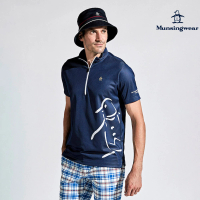 【Munsingwear】企鵝牌 男款藏青色大LOGO印花彈性防曬短袖立領衫 MGTJ2A09