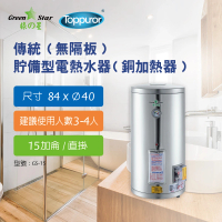 【Toppuror 泰浦樂】綠之星 電熱水器倍容有隔板貯備型電熱水器銅加熱器15加侖直掛式6KW(GS-15-6)