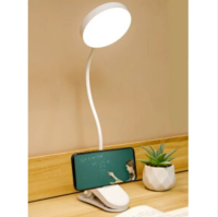 白色 - 充電式/ 插電式/ LED 圓形夾子枱燈/ 輕觸式開關/ 長按可較光暗/ 充電枱燈/ 護眼/ 學習/ 宿舍枱燈/ 床頭燈/ 小夜燈
