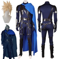 Final Fantasy VII Rebirth Cosplay Cloud Strife Wig Costume Blue-black Combat Set Boys Men Adult Halloween Carnival Roleplay Suit