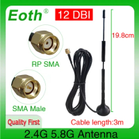 EOTH 1 2pcs 2.4g 5.8g antenna Magnetic base 12dbi sma male Pure copper wlan wifi dual band antene router antena 3m RG174 cable