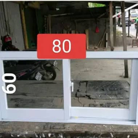 kusen aluminium jendela sleding mini ukuran 60 x 80 kaca riben rangka putih