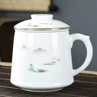 創意家用陶瓷國風馬克杯帶蓋個性潮流辦公杯茶水分離過濾可定制