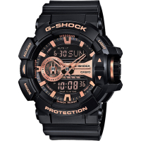 CASIO卡西歐 G-SHOCK 金屬系雙顯手錶 送禮首選-玫瑰金x黑 GA-400GB-1A4
