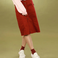 【YAKPAK】超彈斜紋棉中大尺碼膝下裙(3色)