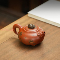 【暢陶直播】宜興紫砂壺泡茶壺金全大全手工—老朱泥諸事如意320c