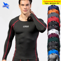 Quick Dry Stretch Compression Long Sleeve Rashguard Men Jogging Tshirt Gym Fitness Running T Shirt Sportswear Top Tees Customize