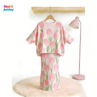 Muslim Girl’s 3/4 Sleeve Dress Set | Batwing Top + Beach Kurta | Mother–Daughter 3D Cartoon Outfit, 