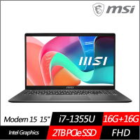 MSI微星 Modern 15 F13MG-240TW 15.6吋商務筆電 (i7-1355U/16G+16G/2TB PCIe SSD/Win11/特仕版)