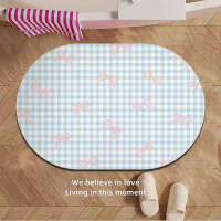 Absorbent bathroom oval floor mat, quick-drying cute diatomaceous earth cream floor mat, non-slip ma