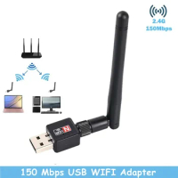 Network Card Mini USB WiFi Adapter Card 150Mbps 2dBi WiFi adapter PC WiFi Antenna WiFi Dongle 2.4G USB Ethernet WiFi Receiver