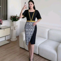 Dress 2 Tone Midi dress corak Borneo Rungus Pua Kumbu Sarawak
