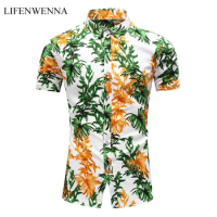 5XL 6XL 7XL Shirt Men 2023 Summer New Fashion Leaves Print Short Sleeve Shirts Men Casual Holiday Plus Size Beach Hawaiian Shirt