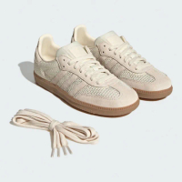 【adidas 愛迪達】SAMBA OG 運動休閒鞋(KK3528 女鞋 ORIGINALS經典休閒鞋 縷空編織細節 米白色系)
