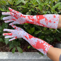 Halloween White Bloody Gloves Horrific Splattered Blood Gloves Scary Cosplay Costume Masquerade Party Accessories