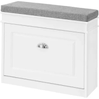 White Hallway Shoe Bench, Shoe Rack, Shoe Cabinet with Flip-Drawer and Seat Cushion