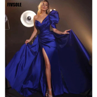 Fivsole V-neck Royal Blue Evening Dresses Leg Slit Formal Dress Mermaid Puff Sleeves Evening Gowns Vestidos De Noche Prom Gowns