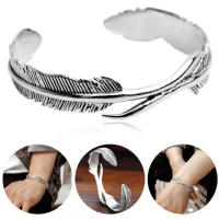 Open Adjustable Tibetan Silver Feather Shape Cuff Men Women Classic Jewelry Gift Accessories