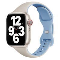 Compatible With Apple Watch 87654321 Solid Color Two-color Silicone Small Waist Butterfly Buckle S8/7 Watch Band