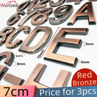 3pcs Letterbox Letter Stickers Red Copper Bronze Plaque House Number Hotel Door Plate Address Digits Sign Adhesive Decoration