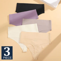 FINETOO 3Pcs/Set Seamless Corset Underwear High Waist Women's Thong Panties Sexy Lingerie Comfort Thongs G-String Underpant