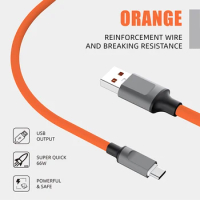 1m 120W USB To Type-C Liquid Silicone Cable PD Fast Charging Cable For Lightning Micro-USB For Smart Phone Orange