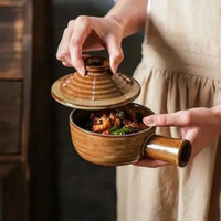 焗飯碗微波爐烤碗復古陶瓷飯碗帶蓋粗陶家用煲仔飯耐高溫湯碗