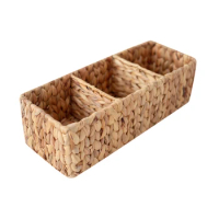 in Closet Storage Natural Woven Water Hyacinth Bathroom Toliet Roll Holder Storage Organizer Basket With Dividers; Use In