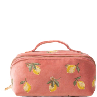 Elizabeth Scarlett Lemon Blossom Velvet Open Flat Makeup Bag - Coral