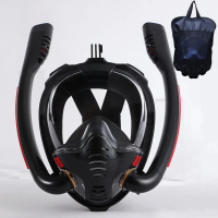 Snorkeling Mask Double Tube Silicone Full Dry Diving Mask Swimming Mask Diving Goggles Self Containe