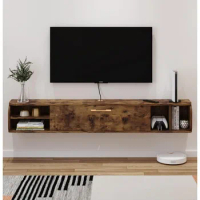 58'' Wall Mounted TV Cabinet, Floating Shelves with 4 Cabinets, Wooden Entertainment Media Console Center Large Storage TV Bench