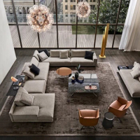 Latest Italian modern design living room furniture Slipcovered Modular with Ottomans L shape 7 Seats Fabric Sectional Sofa