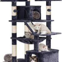 Heybly Cat Tree, 73 inch tall large cat tower, 20 pound indoor cat furniture apartment, padded plush bass, scraping column