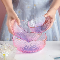 日式金邊錘紋玻璃碗水果碗蔬菜沙拉碗家用創意清新甜品碗盤大小碗