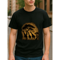 Men's African Wildlife Giraffe & Baobab Tree Print T-Shirt - Breathable Short/Long Sleeve Casual Shi