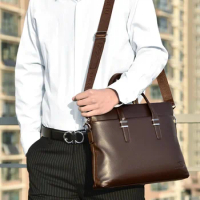 Men'S Briefcase Handbag Laptop PU Leather High Quality Shoulder Office Business Commuting Messenger Crossbody Side Designer Bag