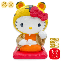 日本限定款ASUNARO福寅虎Hello Kitty開運招財貓存錢筒26842(木刻質感)凱蒂貓貯金