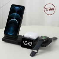 15W Qi Wireless Charger 5 in 1 Fast Charging Dock Station for iPhone 8 Pus X XS XR 11 Pro MAX 12 For Apple Watch 6 5 4 3 2