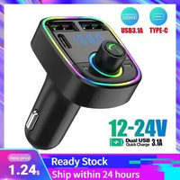 FM Transmitter PD Type-C Dual USB 3.1A Fast Charger Colorful Ambient Light Handsfree MP3 Modulator Player Car Bluetooth 5.0