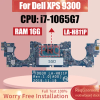 LA-H811P For DELL XPS 9300 Laptop Motherboard i7-1065G7 RAM 16G CN-0Y4GNJ 0Y4GNJ Notebook Mainboard