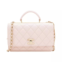 Chanel Top Handle Wallet on Chain with Logo Plaque Calfskin Soft Pink