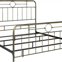 Walker Edison Vintage Antique Metal Iron Pipe King Size Bed Headboard Footboard Bed Frame Bedroom, King, Bronze