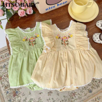 HTSU BABY Baby Bodysuit Summer Girls Lace Embroidery Cloth Breathable Jumpsuit Dress Princess Newborn sweet Creeper QT0300