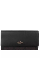Coach Coach Slim Trifold Wallet In Signature Canvas - Dark Brown