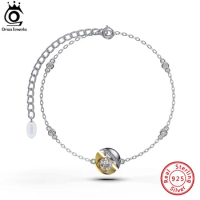 ORSA JEWELS 14K Gold Plated 925 Sterling Silver Ball Bead CZ Bracelet for Women Adjustable Chain Bracelet Fashion Jewelry EQB21