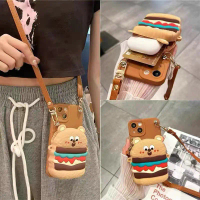 เคสโทรศัพท์แบบนิ่ม ลายการ์ตูนหมี พร้อมกระเป๋าสตางค์และสายยาว เข้ากันได้กับ Iphone 15promax, 15, 14pr