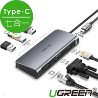 【綠聯】七合一 Type-C多功能轉接器-4KHDMI/VGA/USB3.0/PD充電/GigaLAN網路卡