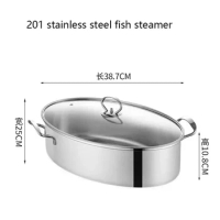 Stainless Steel Thickened Oval Fish Steamer Glass Cover Soup Steamer Kitchen Multi Purpose Cooker