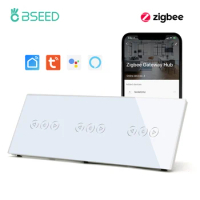 BSEED Zigbee Dimmer Switches Triple Smart Wall Touch Switch LED Dimmable Light Switch Tuya Smart Life Alexa Wireless Control